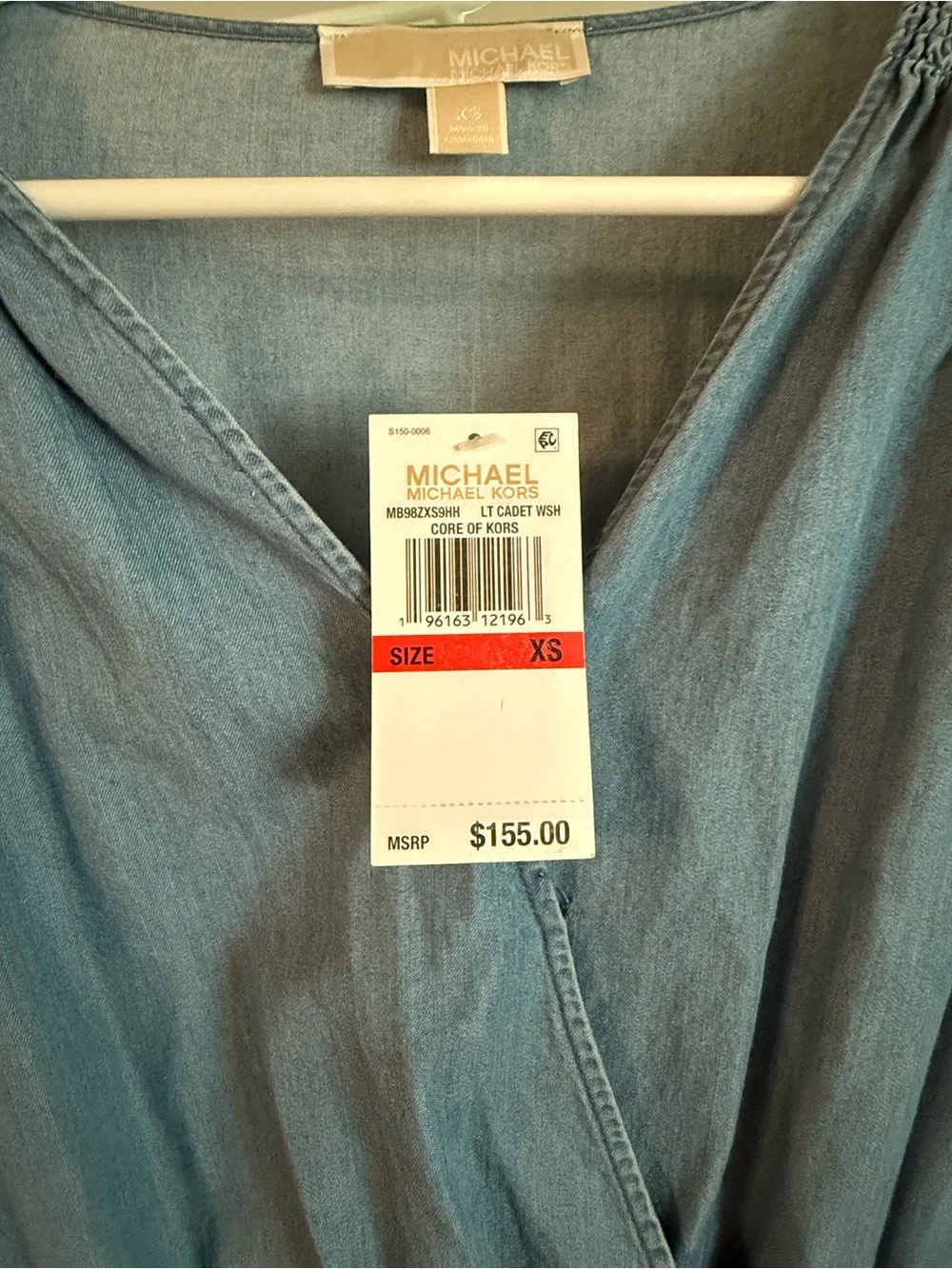 Michael Kors Blue Chambray Ruffle Wrap Mini Dress